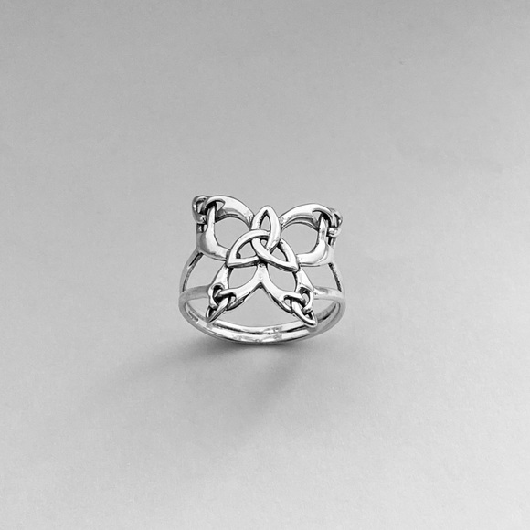 Sterling Silver Thin Celtic Butterfly Ring, Delicate Triquetra Knot Rings - Picture 10 of 12